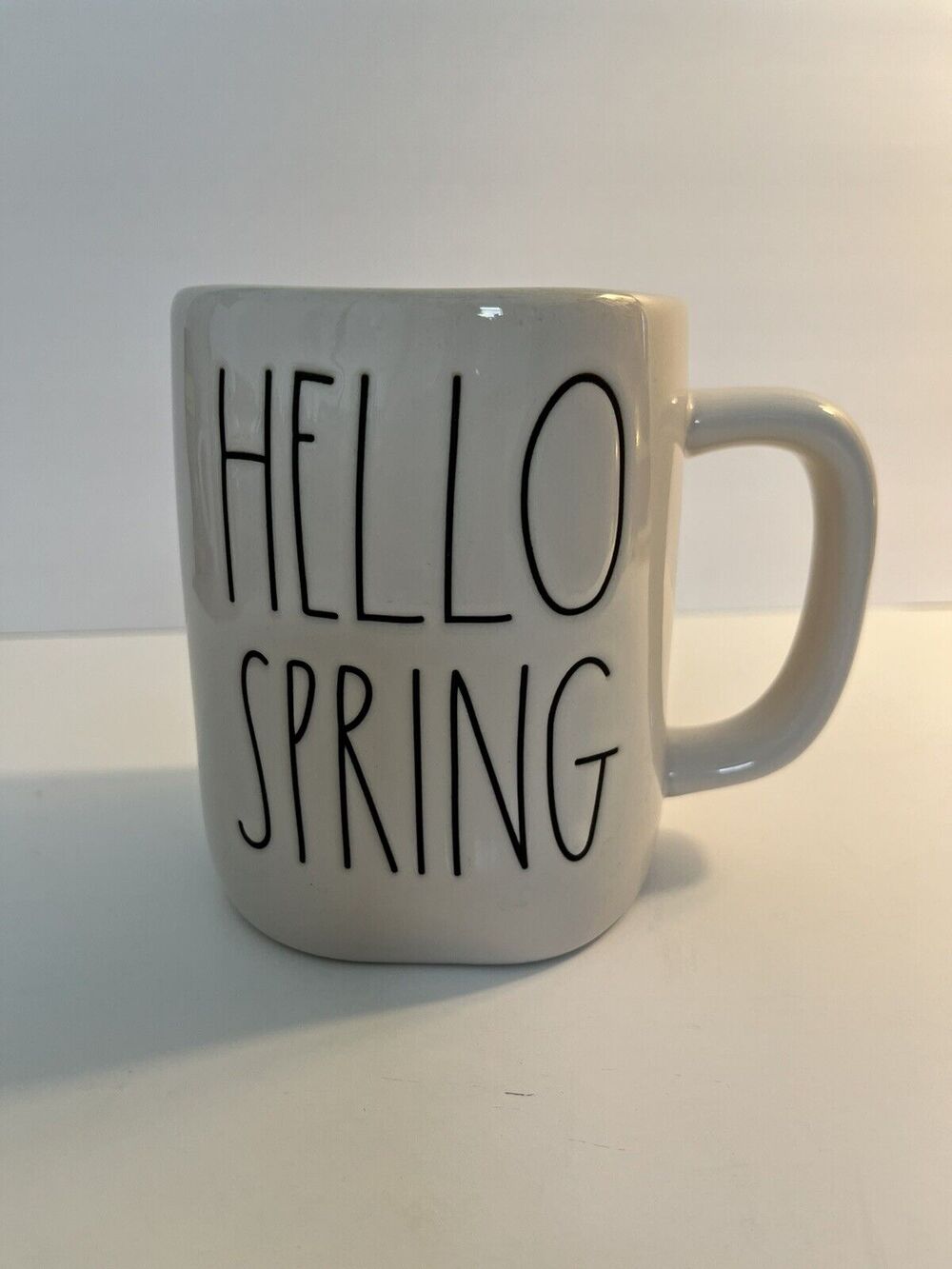 RAE DUNN Magenta Artisan Collection HELLO SPRING Ivory Yellow Interior Mug New
